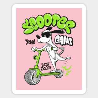 dog riding scooter Sticker